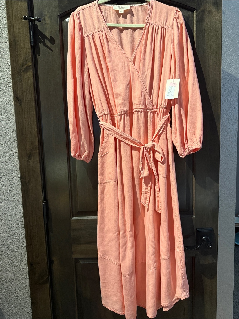 Women's Coral Wrap Midi Dress with Belt